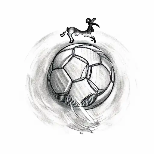 A Sketch-style Tattoo Of A Weightlifting Goat Kicking A Soccer Ball