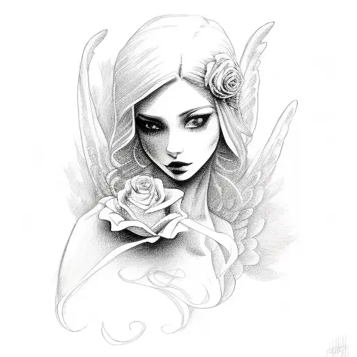 Female Angel With A Rose