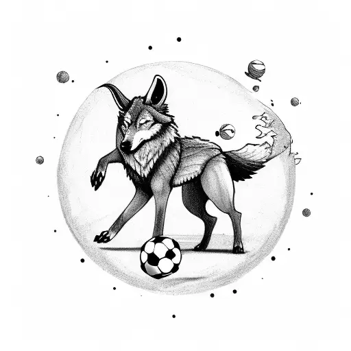 A Wolf Playing Soccer With A Goat-shaped Ball