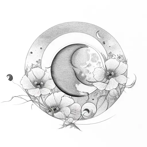 Waxing Crescent Moon With Poppies