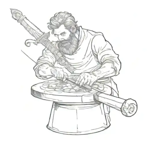 Man Sharpening Sword On Grindstone