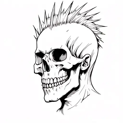 Punk Rock Skull With Mohawk Hairstyle Looking To The Right