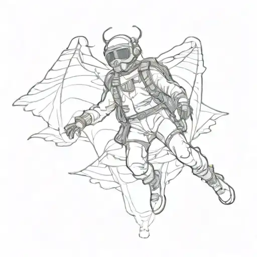 A Demon-angel Hybrid Skydiving With A Parachute Made Of Money