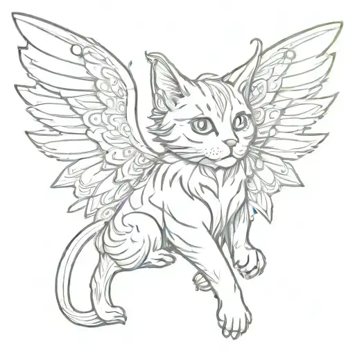 Sketch Tattoo Cat Wings
