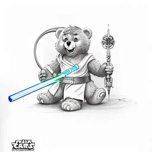 A Care Bear With A Jedi Outfit With A Lighsaber