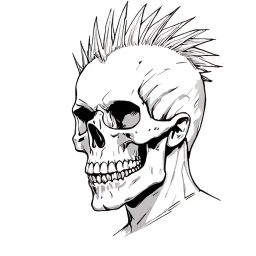 Punk Rock Skull With Mohawk Hairstyle Looking To The Right