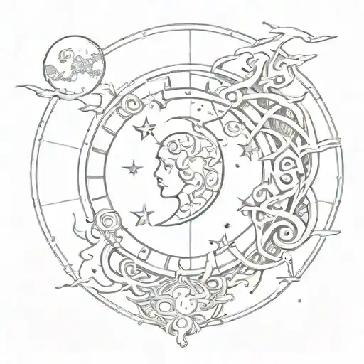 Tramp Stamp Tattoo With A Moon At Its Center Themed Around Astrology