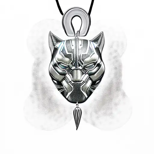 Black Panther With Cancer Ribbon Around Its Neck As Dog Tags