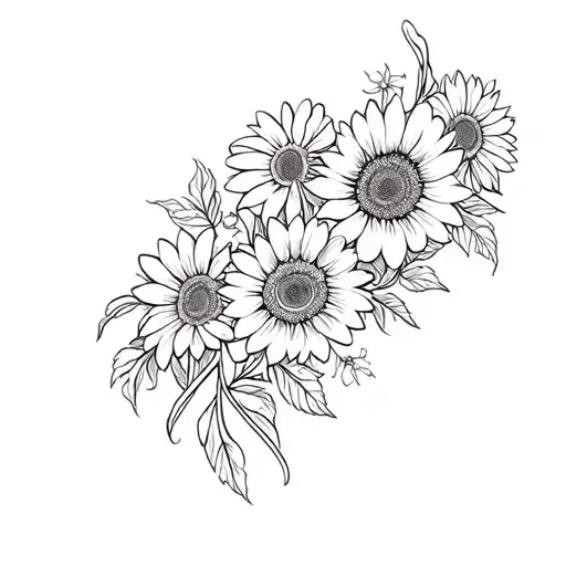 Intricate Wrap Around Floral Arm Stencil Sunflowers And Daisies