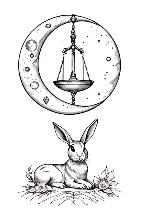 Libra With Waning Gibbous Moon And Rabbit Zodiac Signs