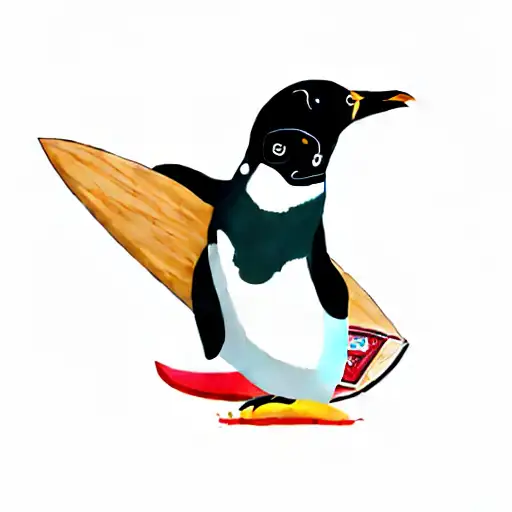 A Penguin Holding A Surfboard