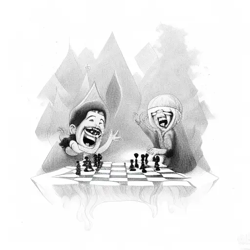 A Chessboard Made Of Laughing And Crying Children In A Sketch Style