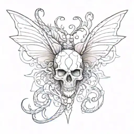 Dragonflie With A Skull In Its Wings Simple Outline