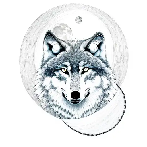 Wolf With Trees And A Moon