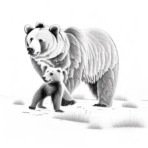 Nature With Bear And A Cub