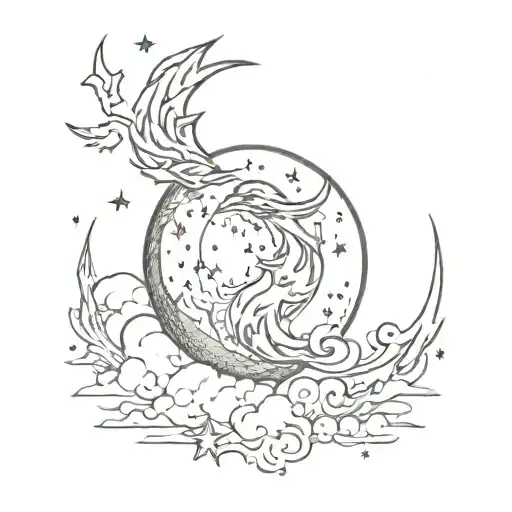 Moon With Star And Lightning Bolt