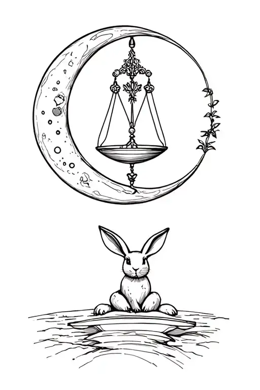 Libra With Waning Gibbous Moon And Rabbit Zodiac Signs