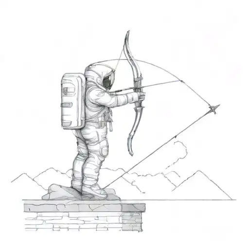 Astronaut Standing On Top Of A Wall Shooting A Bow And Arrow Out Into Space