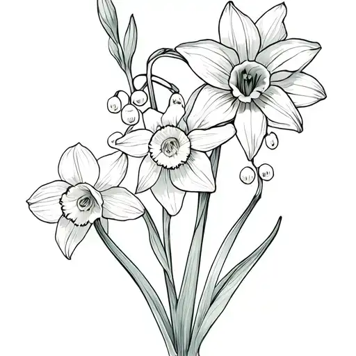3 Daffodils And 1 Lily Of The Valley Fine Line