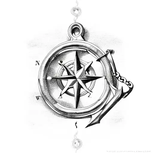 Anchor With Compass And Chain