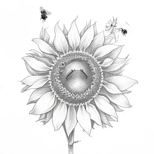 A Bee And A Butterfly And A Sunflower Small And Beside Each Other