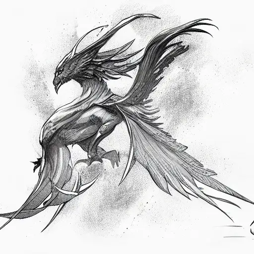 Phoenix In A Dive Starting On The Back With The Tail Extending Down Arm Sleeve