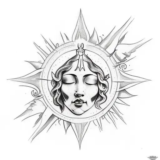 Antique Style Tattoo With An Angel Of Goodness And The Sun