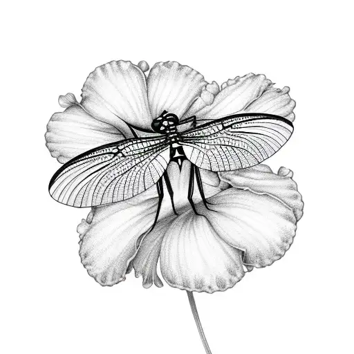 Dragonfly With Hibiscus Flower