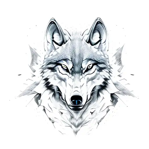 Profile View Of A Wolf Head Howling With Bull Horns