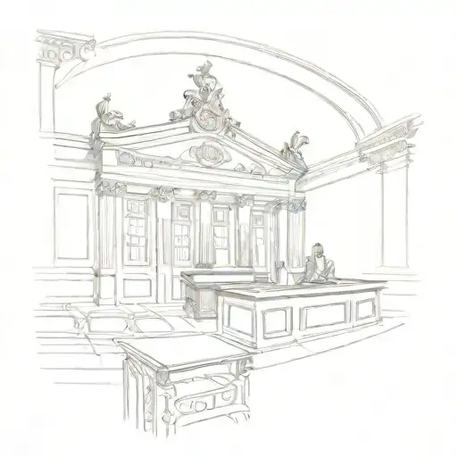 A Sketch Of A Courtroom Scene With Hidden Grateful Dead Symbols In The Background