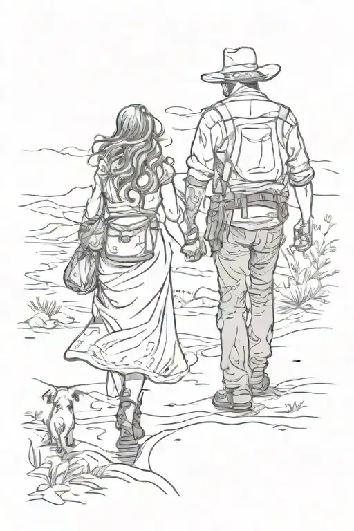 Western Father & Daughter Walking Away