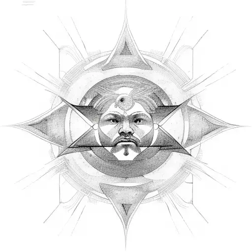 Leo With Red Hair And 3 Suns Immersed As Center Of The World