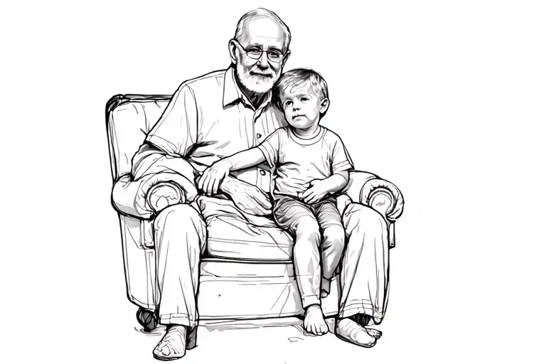 Grandfather With Grandson Sitting On Grandfather Lap