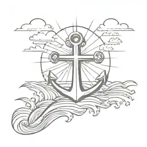 A Sunset Background With The Waves Then An Anchor With A Cross Inside The Anchor
