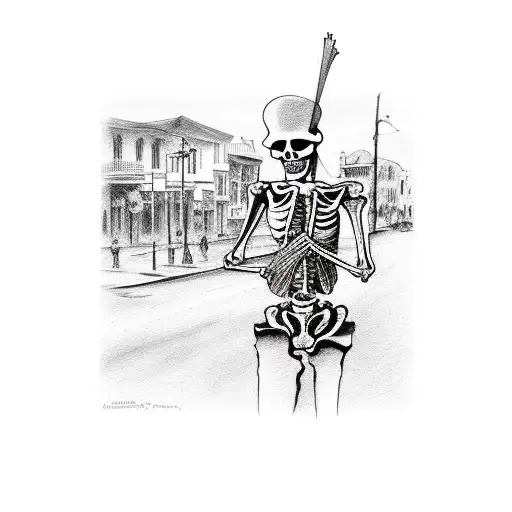 Skeleton Playing Jazz On A Street Corner In New Orleans