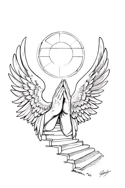 Praying Hands Angel Wings Stair Way To Heaven
