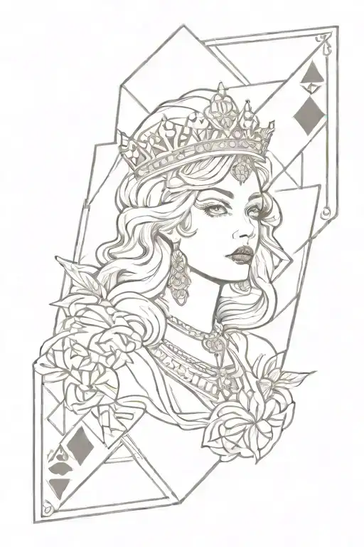 Queen Of Diamonds Line Work Simple