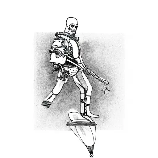 Grim Reaper Looking Up At Scuba Diver Above