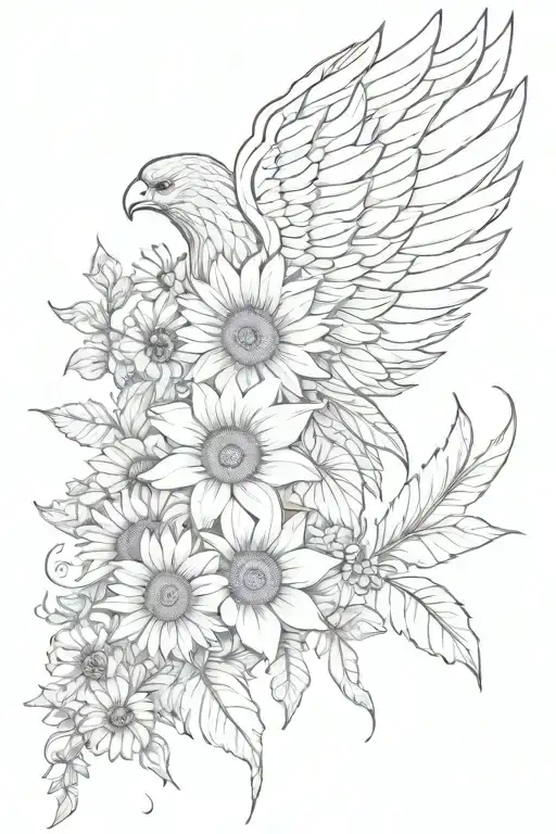 Floral Sunflower Vine And Angel Wings And Feathers