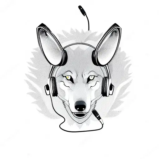 A Wolf With Headphones Listening To A Heartbeat