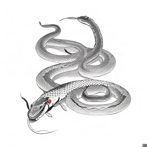 A Japanese Tattoo Of A Black And Red Snake Wrapping Around A Dagger