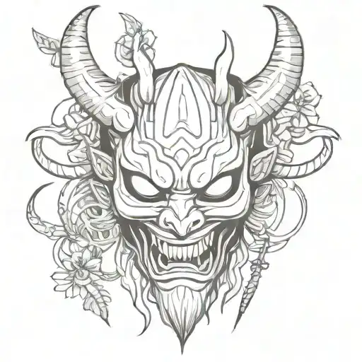 A Japanise Oni Mask Whit A Black Widow Spider