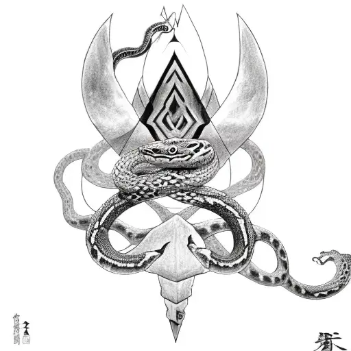 Kunai Wit A Chein At The Top With A Snake Around It And Sakura Fwollers Aroud It