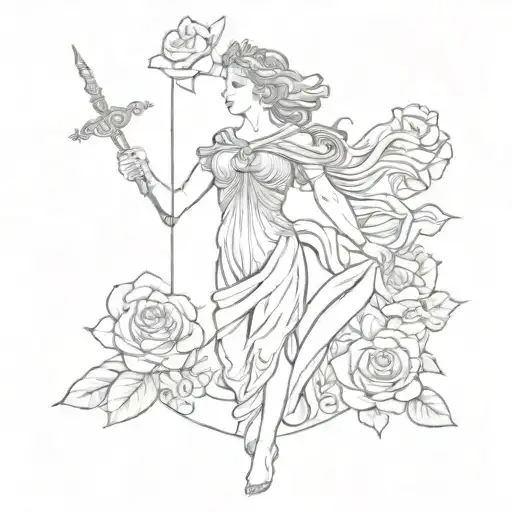 Greek Goddess Themis Of Justice With Sword And A Rose