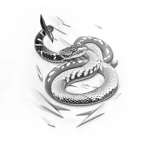 Kunai Wit A Chein At The Top With A Snake Around It And Sakura Fwollers Aroud It