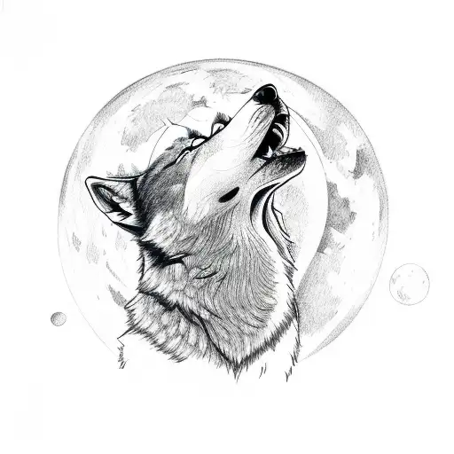 Illustrate A Sketch-style Scene Of A Wolf Howling At The Moon With A Borderlands-inspired Backdrop