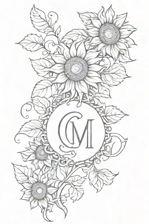 Sunflowers Vine With Letters C And M