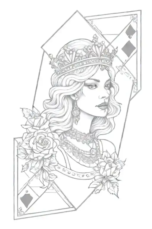 Queen Of Diamonds Line Work Simple