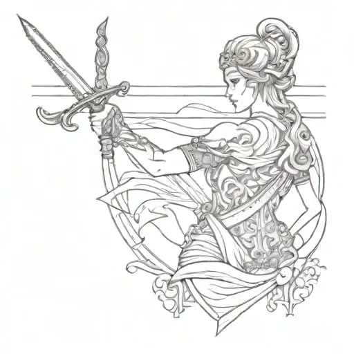 Themis Goddess Of Justice With Sword And Blindfold