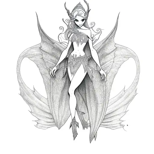 Elf Fairy With Dragon Wings Side View